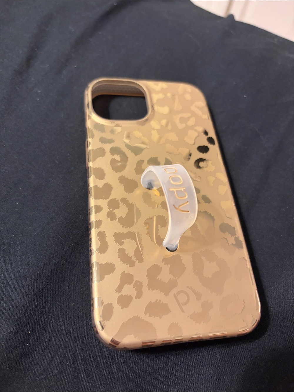 Loopy Gold Leopard Print iridescent iPhone 13 Case with Clear Grip Ring